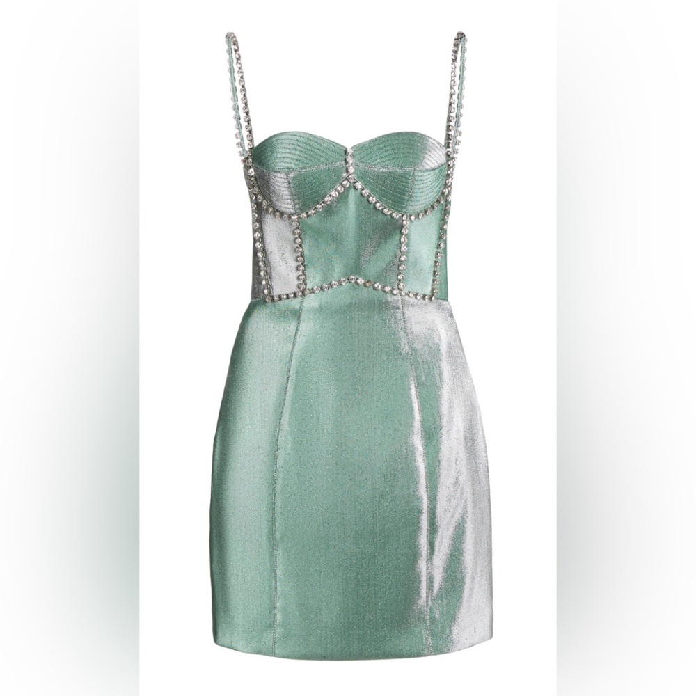 Area Crystal-Trimmed Twill Bustier Dress